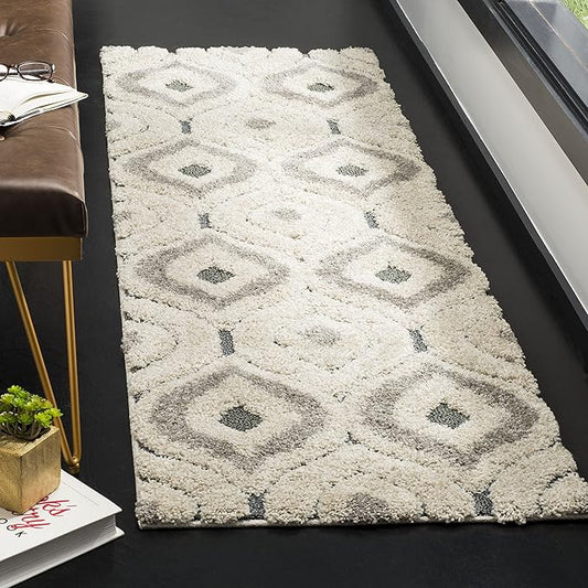 SAFAVIEH Florida Shag Collection Runner Rug - 2'3" x 11', Cream & Light Blue, Modern Design, Non-Shedding & Easy Care, 1.2-inch Thick Ideal for High Traffic Areas in Living Room, Bedroom (SG461-1160)