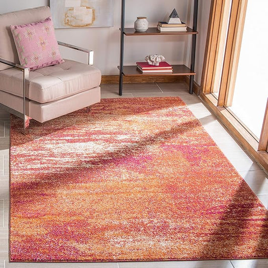 SAFAVIEH Evoke Collection 9' x 12' Ivory / Orange EVK272P Modern Abstract Non-Shedding Living Room Bedroom Dining Home Office Area Rug