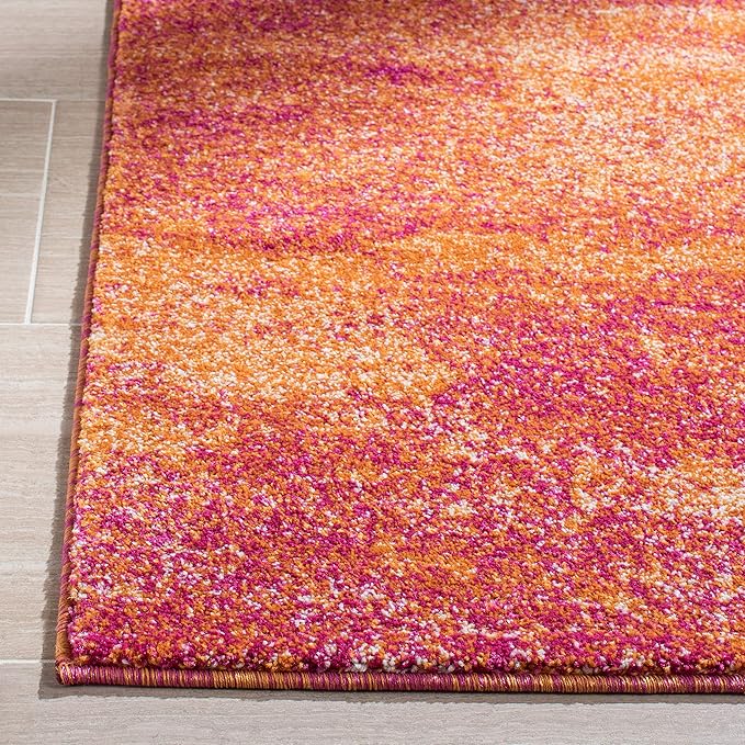 SAFAVIEH Evoke Collection Area Rug - 6'7" Square, Ivory & Orange, Modern Abstract Design, Non-Shedding & Easy Care, Ideal for High Traffic Areas in Living Room, Bedroom (EVK272P)