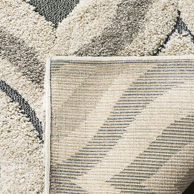SAFAVIEH Florida Shag Collection 2'3" x 7' Cream / Light Blue SG461 Modern Ogee Non-Shedding Living Room Bedroom Dining Room Entryway Plush 1.2-inch Thick Runner Rug