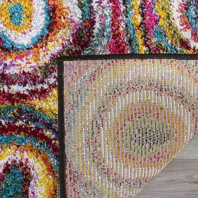 SAFAVIEH Fiesta Shag Collection 2'3" x 8' Multi FSG359M Modern Circles Abstract Non-Shedding Living Room Bedroom Dining Room Entryway Kids Runner Rug