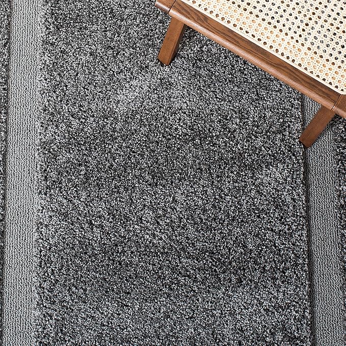 SAFAVIEH Florida Shag Collection Area Rug - 9'6" x 13', Grey & Grey, Border Design, Non-Shedding & Easy Care, 1.2-inch Thick Ideal for High Traffic Areas in Living Room, Bedroom (SG454-8080)