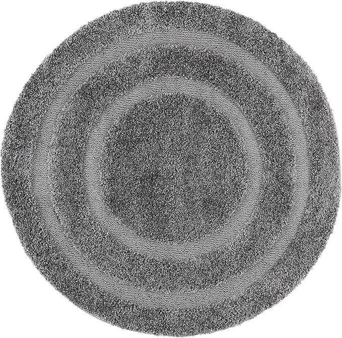 SAFAVIEH Florida Shag Collection Area Rug - 5' Round, Grey & Grey, Border Design, Non-Shedding & Easy Care, 1.2-inch Thick Ideal for High Traffic Areas in Living Room, Bedroom (SG454-8080)