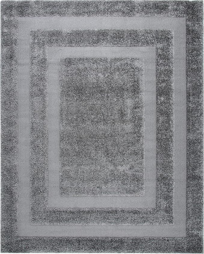 SAFAVIEH Florida Shag Collection Area Rug - 9'6" x 13', Grey & Grey, Border Design, Non-Shedding & Easy Care, 1.2-inch Thick Ideal for High Traffic Areas in Living Room, Bedroom (SG454-8080)