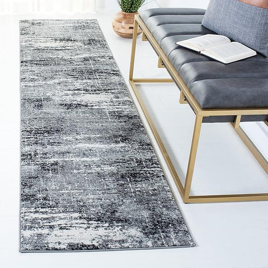 SAFAVIEH Evoke Collection 2'2" x 9' Ivory / Dark Grey EVK272G Modern Abstract Non-Shedding Living Room Entryway Foyer Hallway Bedroom Runner Rug