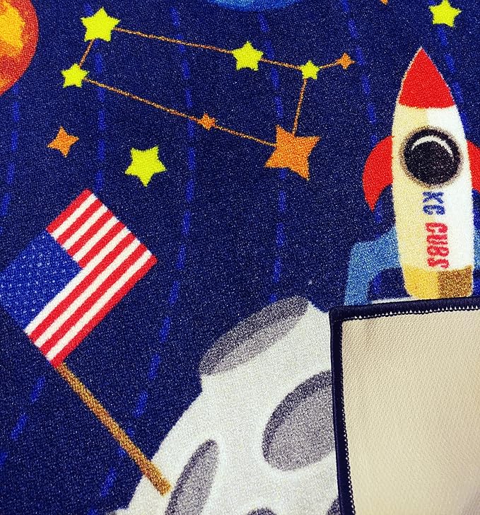 KC Cubs 8x10 Outer Space Solar System Toy Car Road Rug – Educational Play Mat Carpet for Kids, Toddlers, Nursery, Classroom, Playroom, Baby Daycare