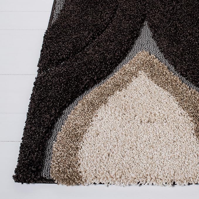 SAFAVIEH Florida Shag Collection Runner Rug - 2'3" x 9', Dark Brown & Ivory, Modern Design, Non-Shedding & Easy Care, 1.2-inch Thick Ideal for High Traffic Areas in Living Room, Bedroom (SG461-2812)