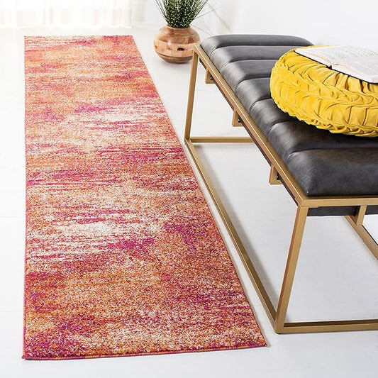 SAFAVIEH Evoke Collection 2'2" x 9' Ivory / Orange EVK272P Modern Abstract Non-Shedding Living Room Entryway Foyer Hallway Bedroom Runner Rug