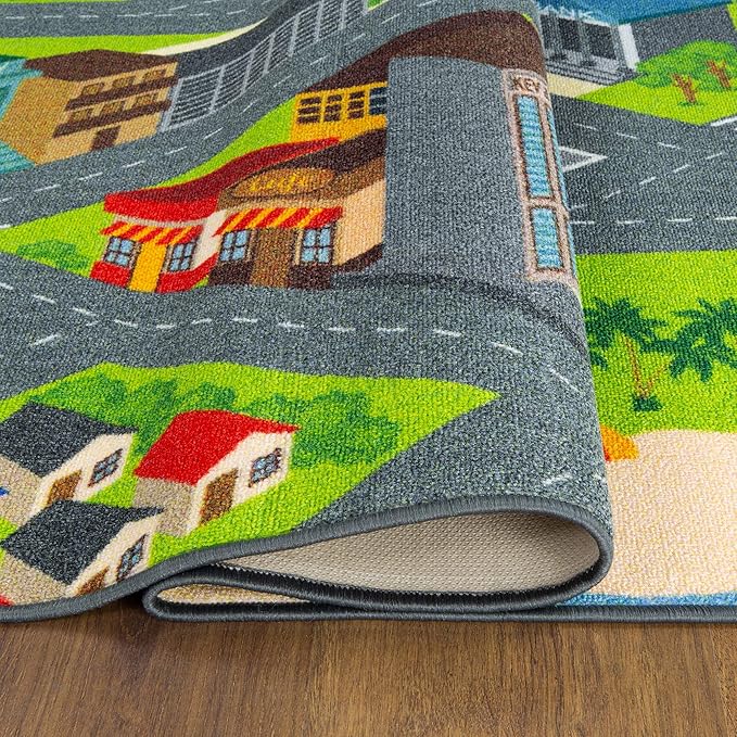 KC Cubs 3x5 City Streets Car Road Rug – Educational Non-Slip Play Mat for Kids, Toddlers, Nursery, Classroom, Playroom, Baby Daycare, Boy Girl Carpet