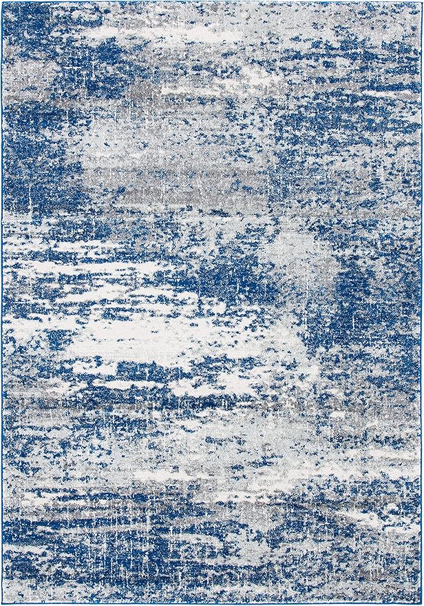 SAFAVIEH Evoke Collection Area Rug - 9' x 12', Dark Blue & Grey, Modern Abstract Design, Non-Shedding & Easy Care, Ideal for High Traffic Areas in Living Room, Bedroom (EVK272L)