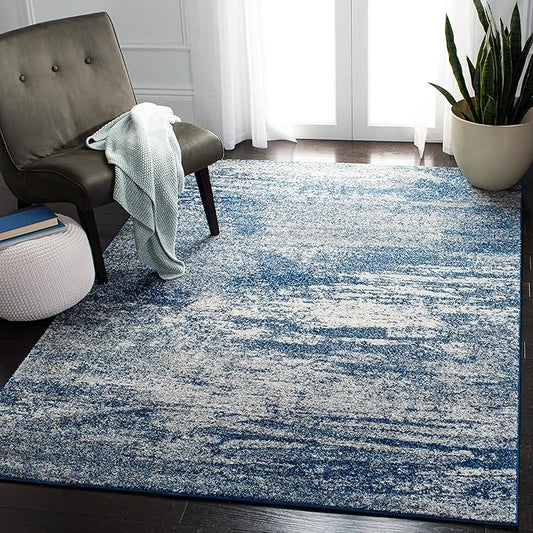 SAFAVIEH Evoke Collection Area Rug - 11' Square, Navy & Ivory, Modern Abstract Design, Non-Shedding & Easy Care, Ideal for High Traffic Areas in Living Room, Bedroom (EVK272A)