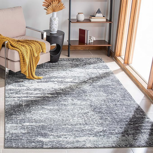 SAFAVIEH Evoke Collection 8' x 10' Ivory/Grey EVK272F Modern Abstract Non-Shedding Living Room Bedroom Dining Home Office Area Rug