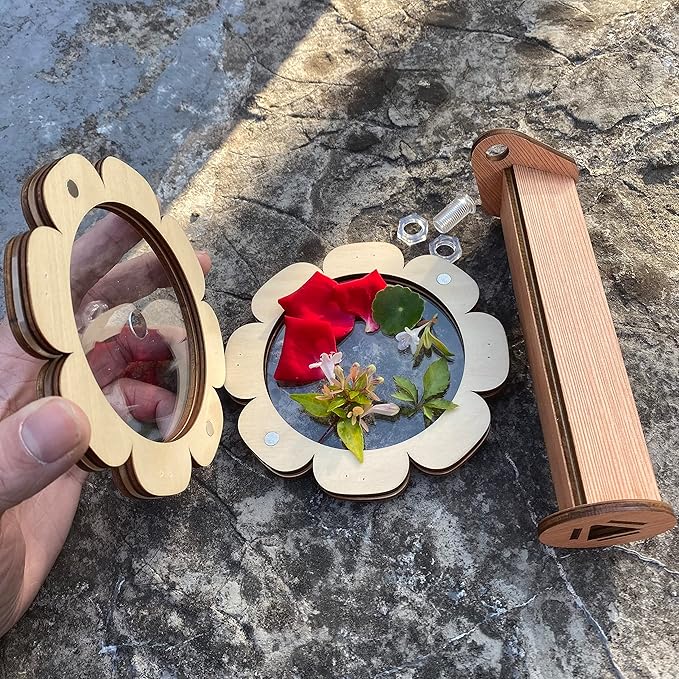 Natural DIY Kaleidoscope Kit, New Wooden Magic Rotating Kaleidoscope Making Set for Nature Lovers, Best Gift, Outdoor Classic Handmade Education Toys(1 Pcs Flower)