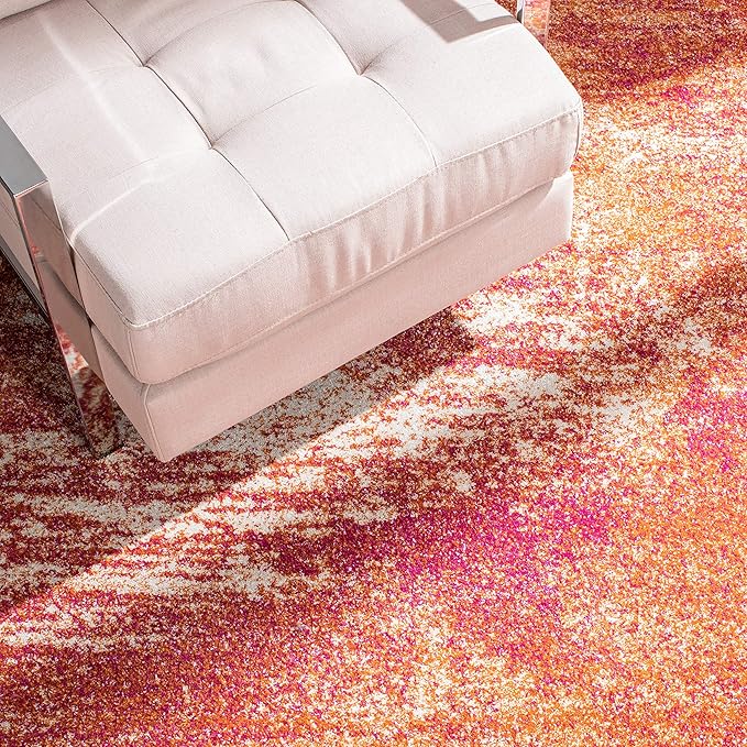SAFAVIEH Evoke Collection 8' x 10' Ivory / Orange EVK272P Modern Abstract Non-Shedding Living Room Bedroom Dining Home Office Area Rug