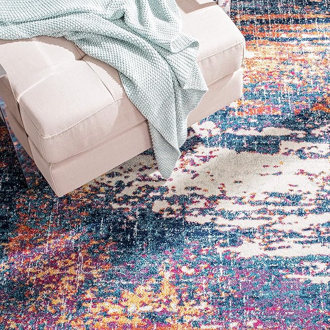 SAFAVIEH Evoke Collection 8' x 10' Navy / Orange EVK272N Modern Abstract Non-Shedding Living Room Bedroom Dining Home Office Area Rug