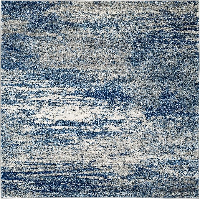 SAFAVIEH Evoke Collection Area Rug - 11' Square, Navy & Ivory, Modern Abstract Design, Non-Shedding & Easy Care, Ideal for High Traffic Areas in Living Room, Bedroom (EVK272A)
